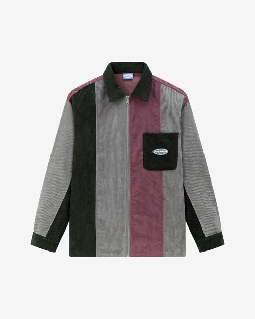 Рубашка Ymkashix Velvet Color block Zip Серая/Темно-зеленая/Пурпурная